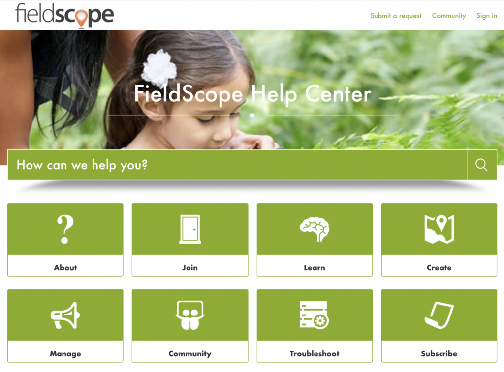 Screenshot of Fieldscope Help Center