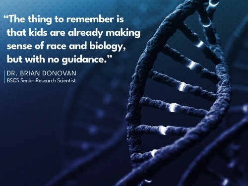Image of DNA with quote from Brian Donovan, 
