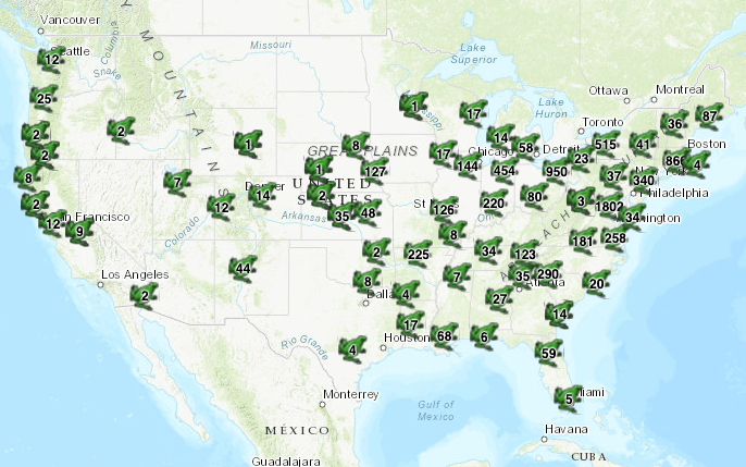 Map frog populations USA