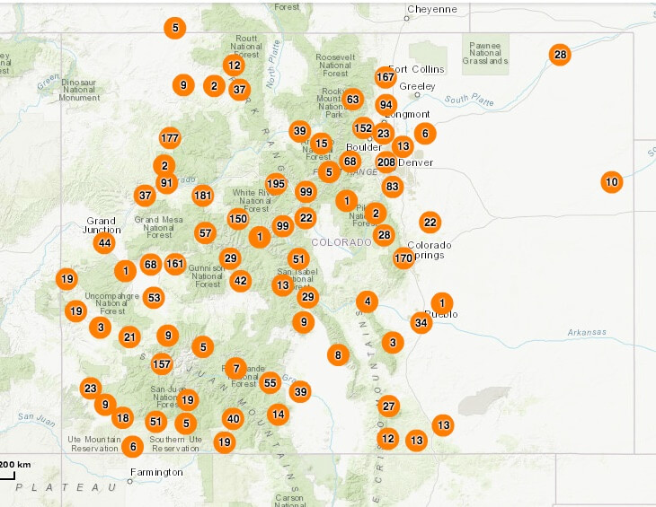 Trout stocking map, Colorado