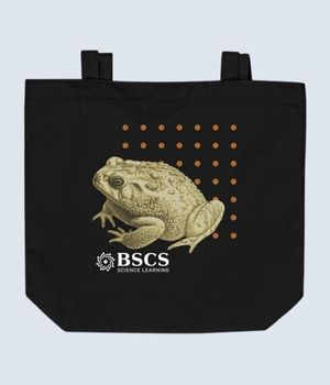 Black tote bag with a toad