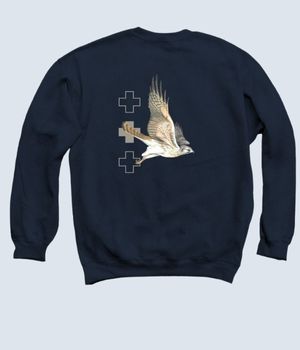 Blue sweatshirt with an image of hawk flying
