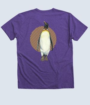 Purple short-sleeve shirt with a king penguin