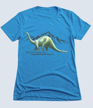Short-sleeve turquoise T-shirt with an image of a Brontosaurus