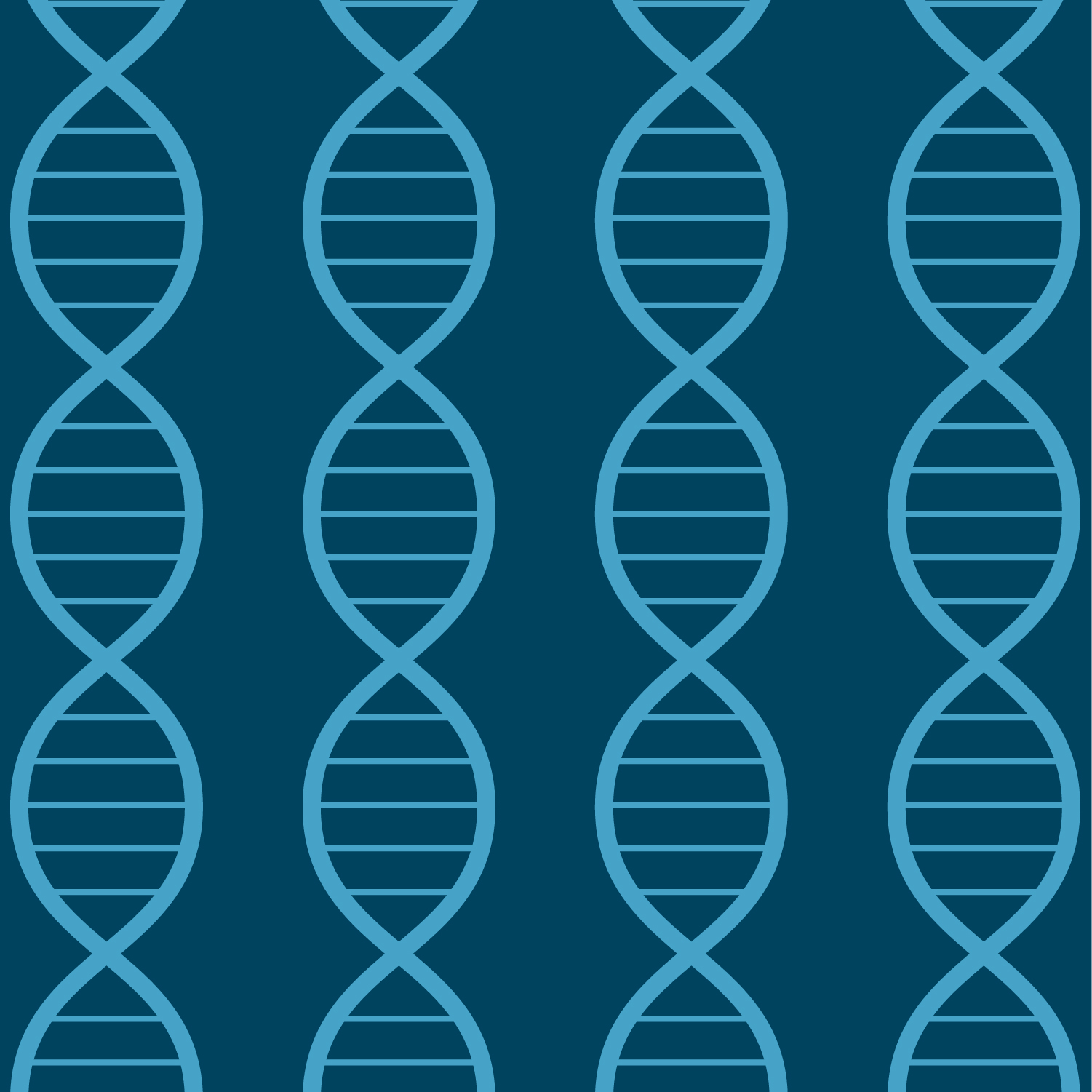 Simple DNA drawing in white with a dark teal background.