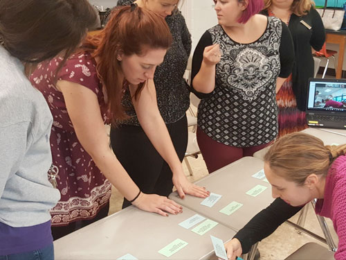 Women working together on STeLLA program materials