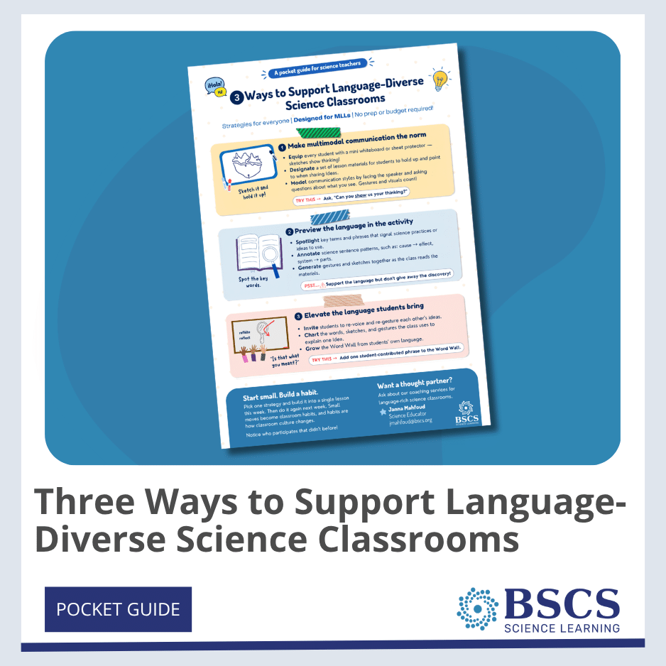 Image of the pocket guide for Three Ways to Support Language-Diverse Science Classrooms